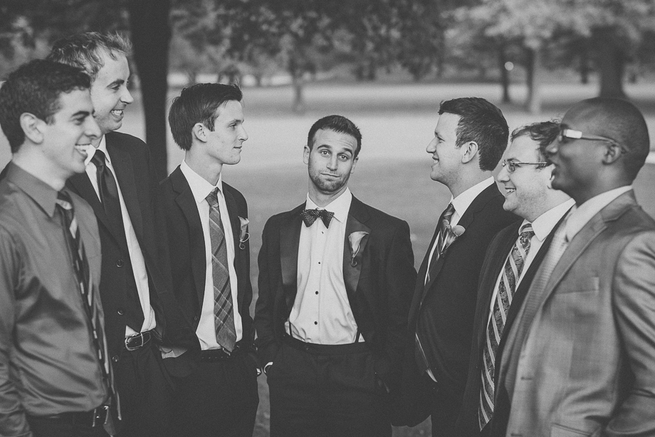 14 groomsmen outdoor black and white chicago wedding photographer - Wedding Photography in Skokie // Rob + Rachael