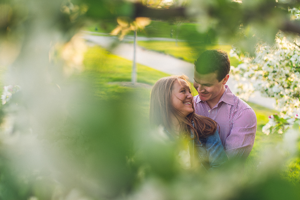 11 couple in the park smiling - Amy + Pat // Chicago Engagement Photography