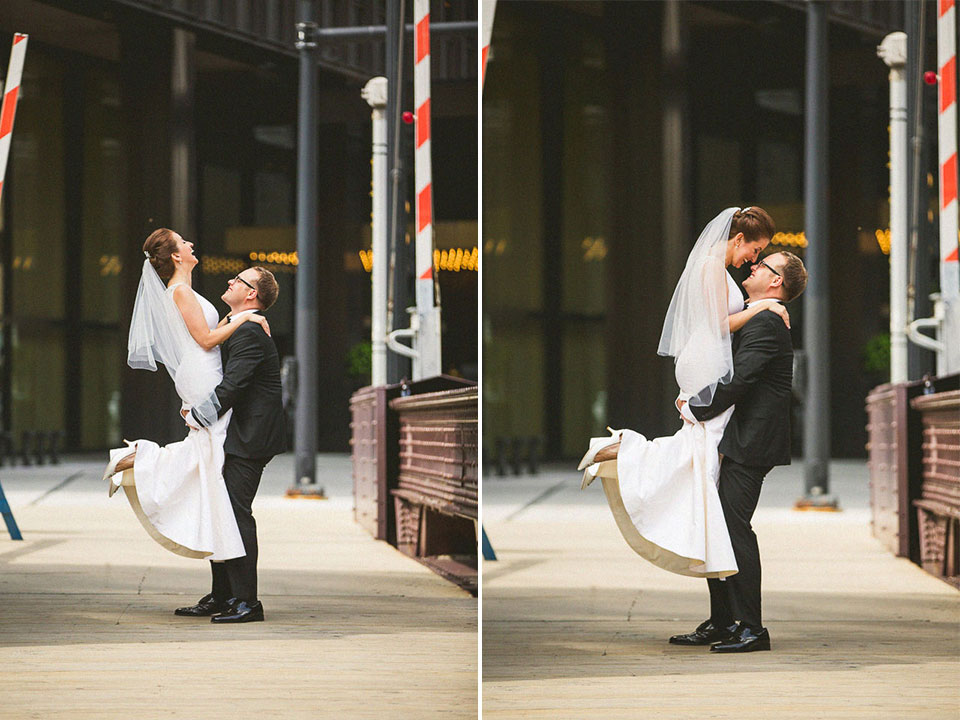 08 bride groom on a chicago bridge - Downtown Chicago Wedding Photographer // Bart + Sanda