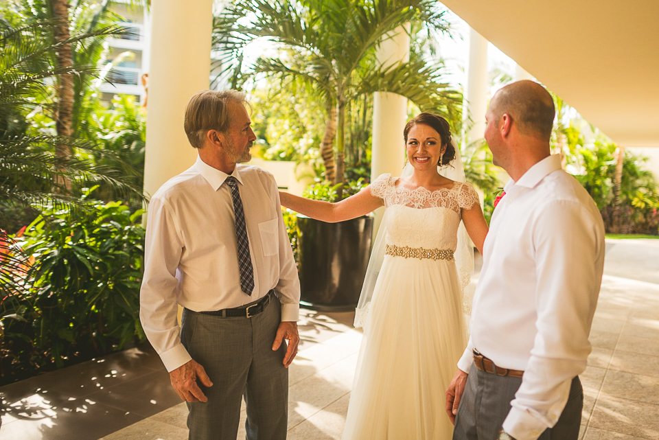31 first look with dad and brother - Kindal + Mike's Cancun Mexico Wedding