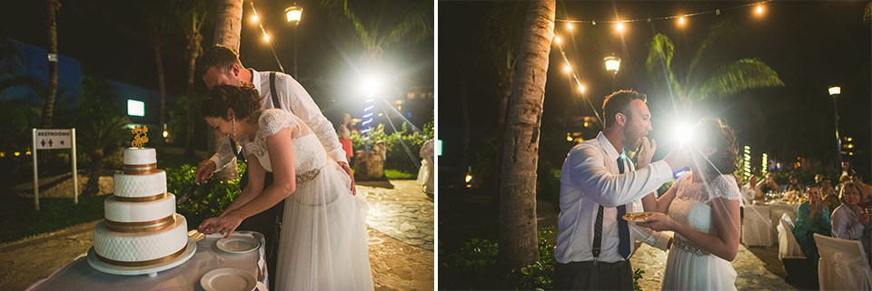 93 fun with cake at wedding - Kindal + Mike's Cancun Mexico Wedding