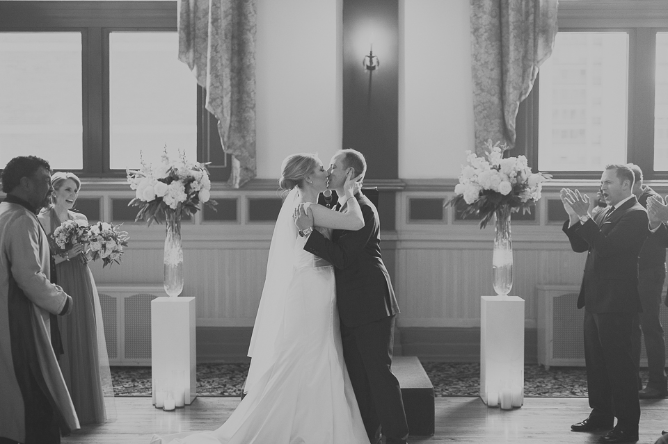 45 first kiss at germania wedding in chicago - Chicago Wedding Photographers // Jessica + Glenn