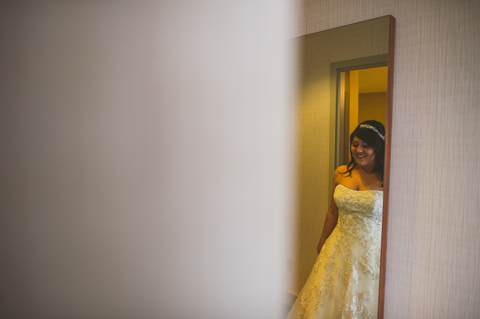 12 bride in mirror - Tami + Matt // Chicago Wedding Photographer