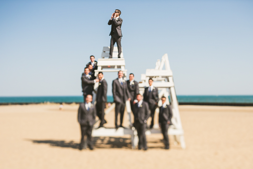 30 groomsmen on the beach - Mandy + Brian // Chicago Wedding Photographer