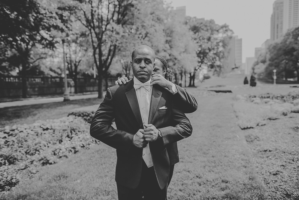09 black and white groom portrait - Teresa + Manuel // Chicago Wedding Photography