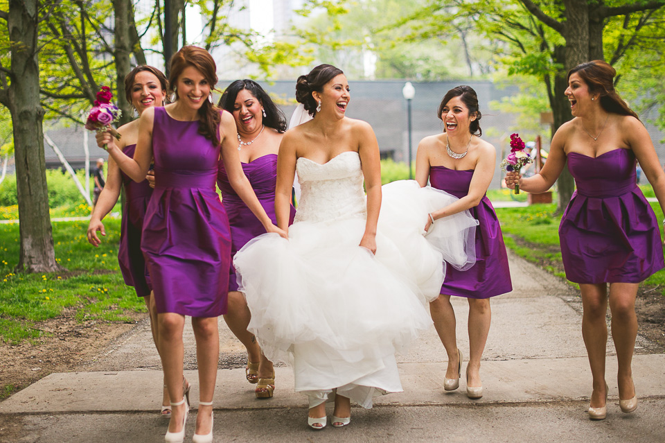 13 bride walking with bridesmaids - Teresa + Manuel // Chicago Wedding Photography