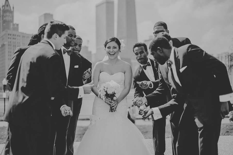 21 black and white bride with groomsmen - Teresa + Manuel // Chicago Wedding Photography