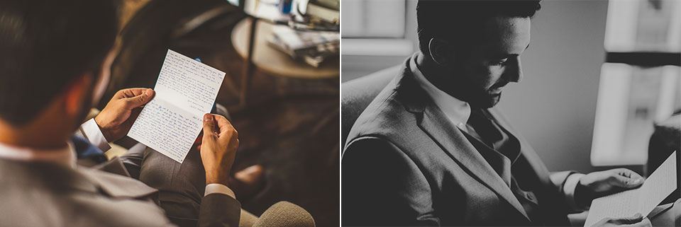 12 groom reading letter from bride - Jay + Callie // Downtown Chicago Wedding Photographer