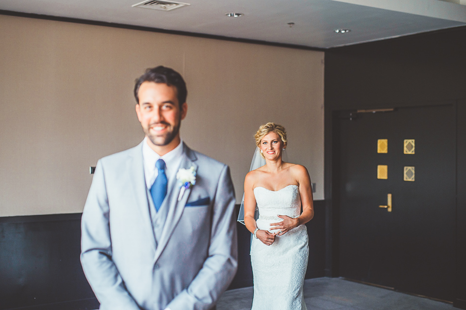 20 first look approaching - Jay + Callie // Downtown Chicago Wedding Photographer