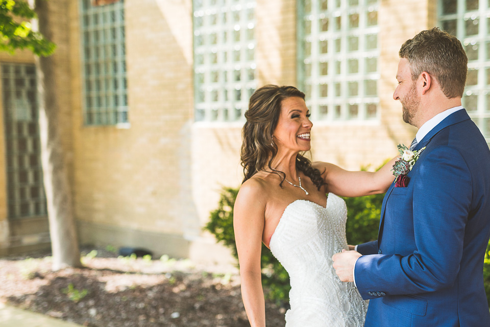 24 first look of bride and groom - Lindsey + Jack // Chicago Suburb Wedding Photography