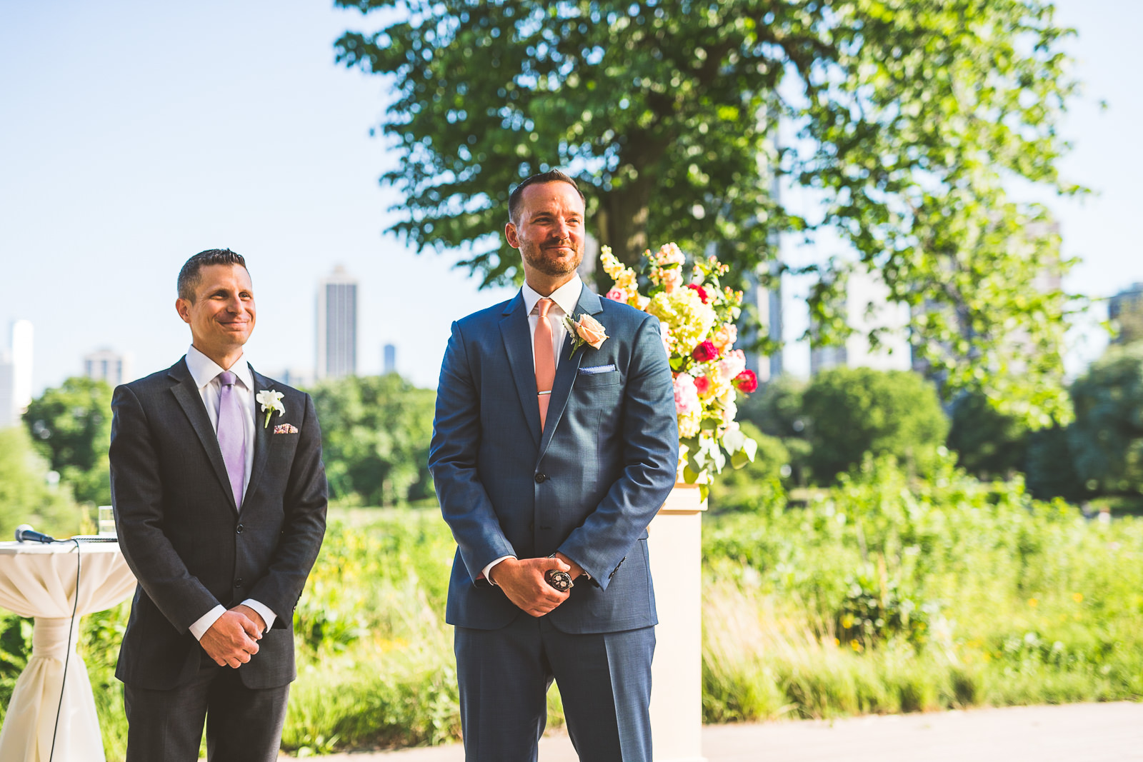 42 groom waiting for bride at honeycomb - Natalie + Alan // Chicago Wedding Photographer at Cafe Brauer