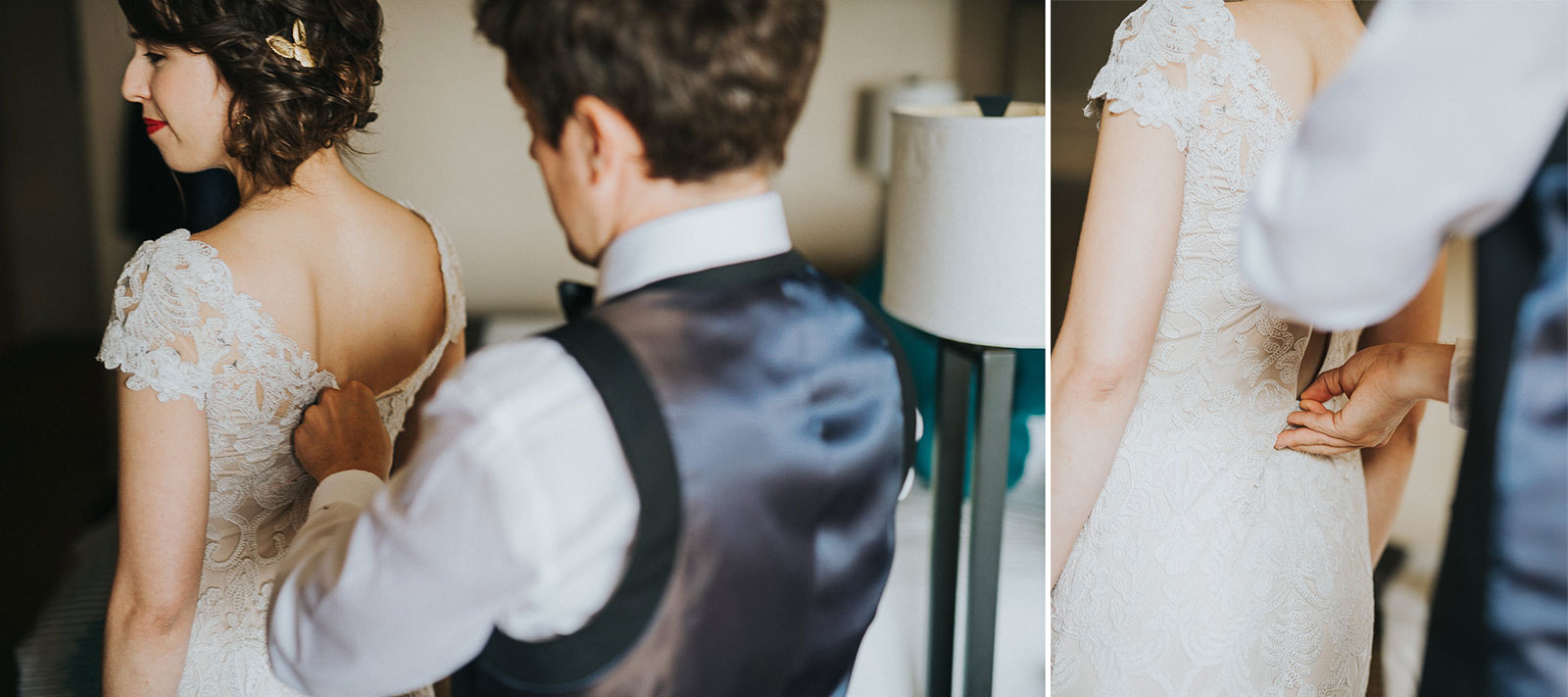 12 groom zipping up brides dress - Megan + Jon // Orpheum Wedding Photography in Madison