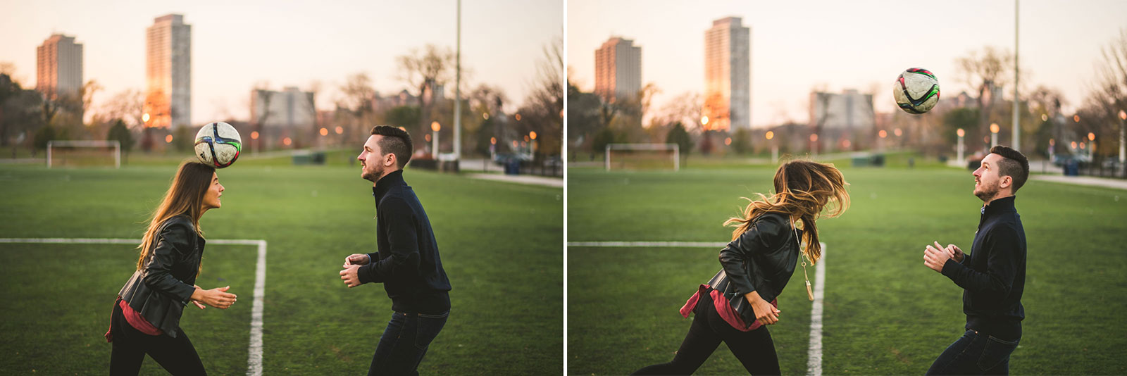 09 playing soccer - Joanna + Jamie // Engagement session in West Lakeview and Lincoln Park