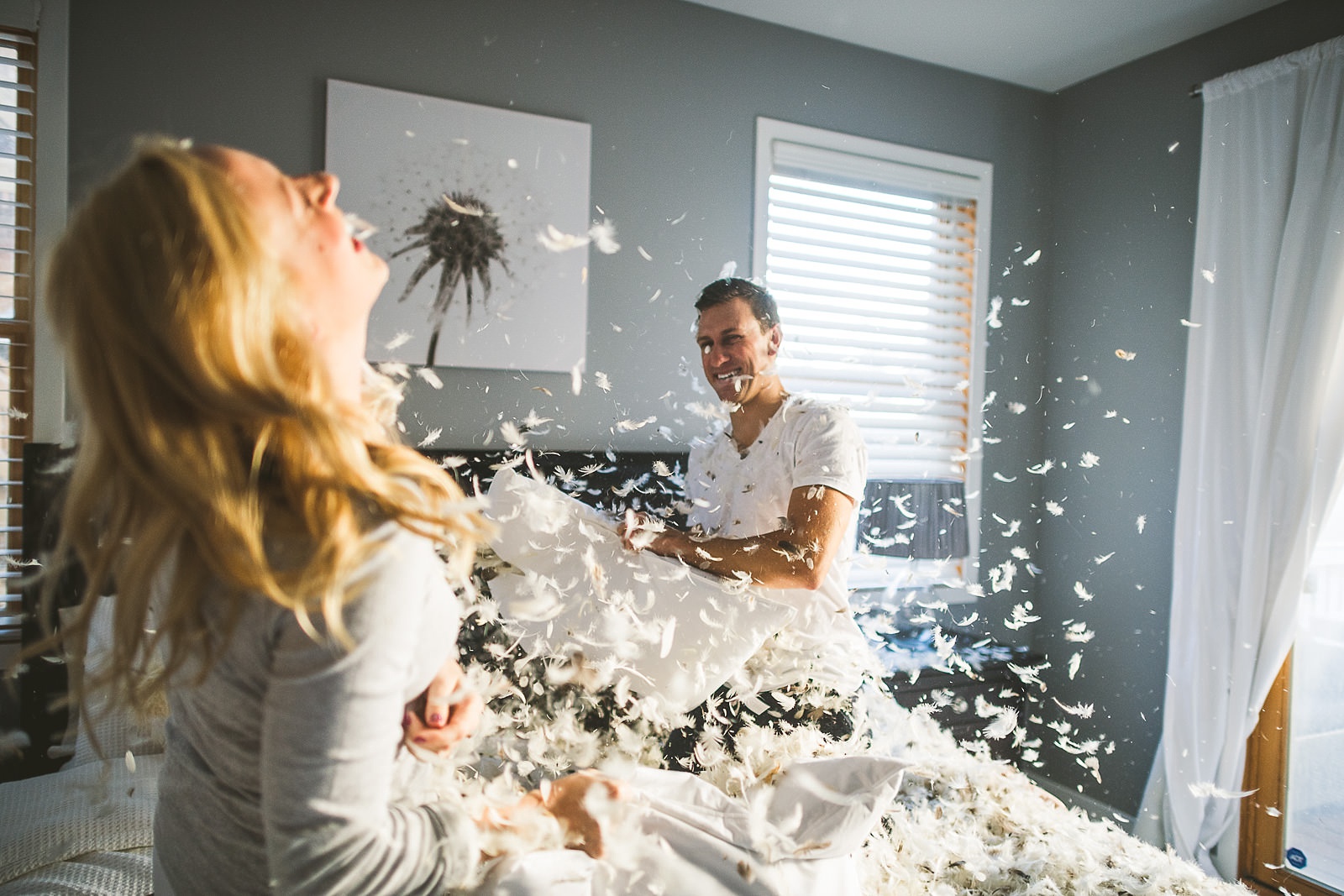 05 pillow fight engagement photos - Chicago In-home Engagement Sessions // Jessica + Bill