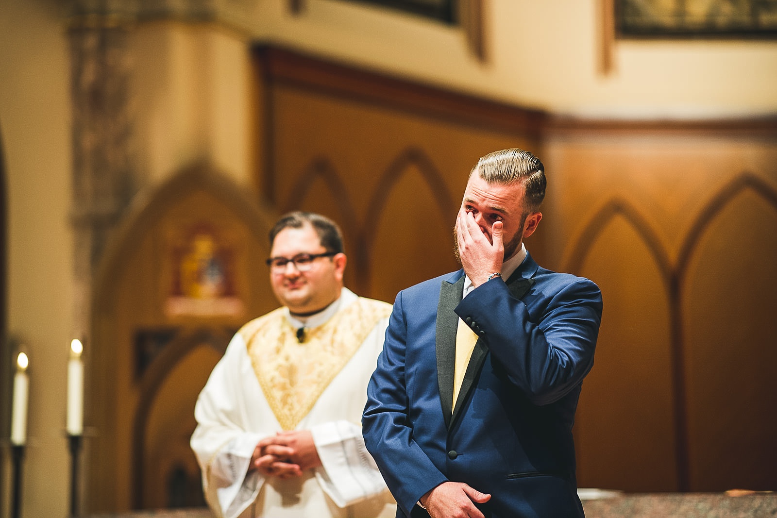 28 groom crying when he sees bride - Hilton Chicago Wedding Photographer // Sarah + Aaron