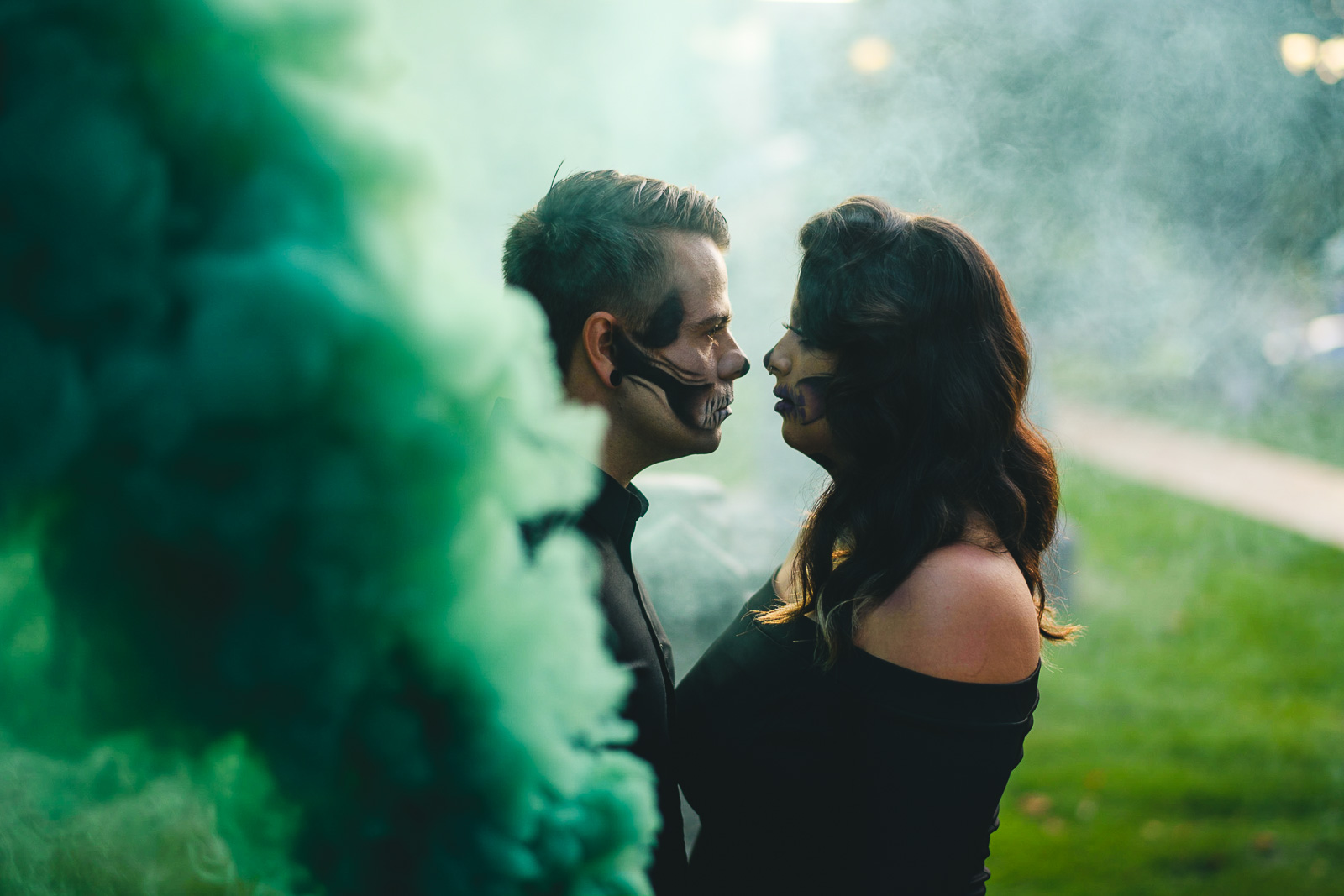 scary halloween smoke photos - Halloween Engagement Photos // Ana + Roman