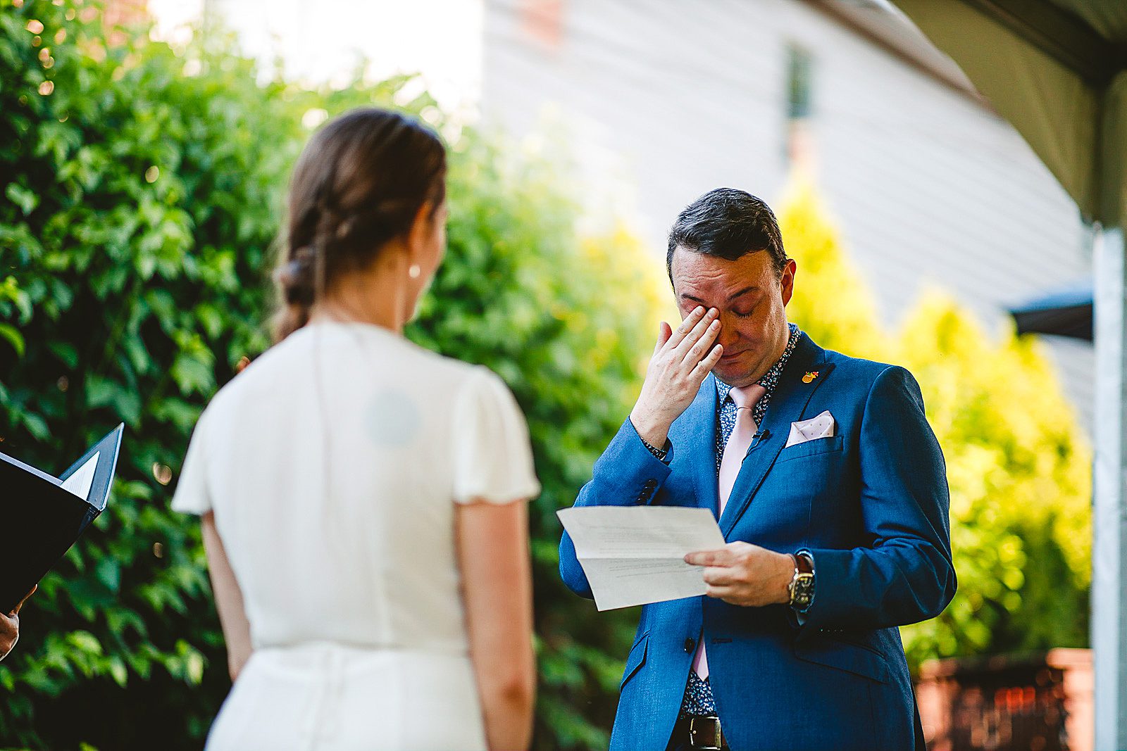 21 groom cries during vows - Amazing Wedding in Backyard // Kristen + Jeff