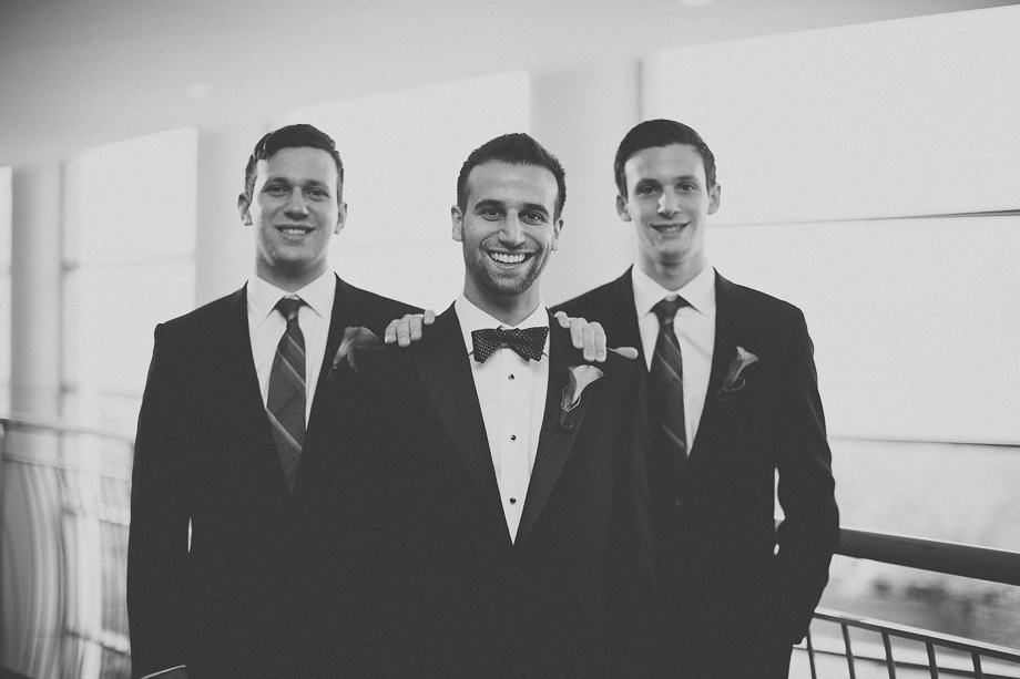 08 black and white portrait of groom with best men  chicago wedding photographer