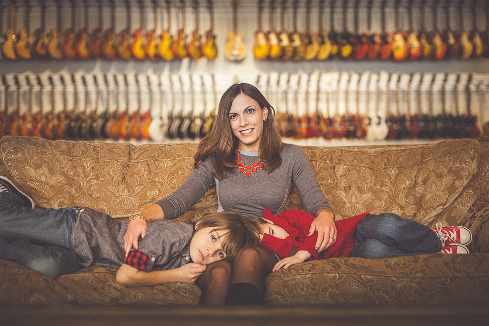 11 mom and her sons at music store portrait peter gubernat