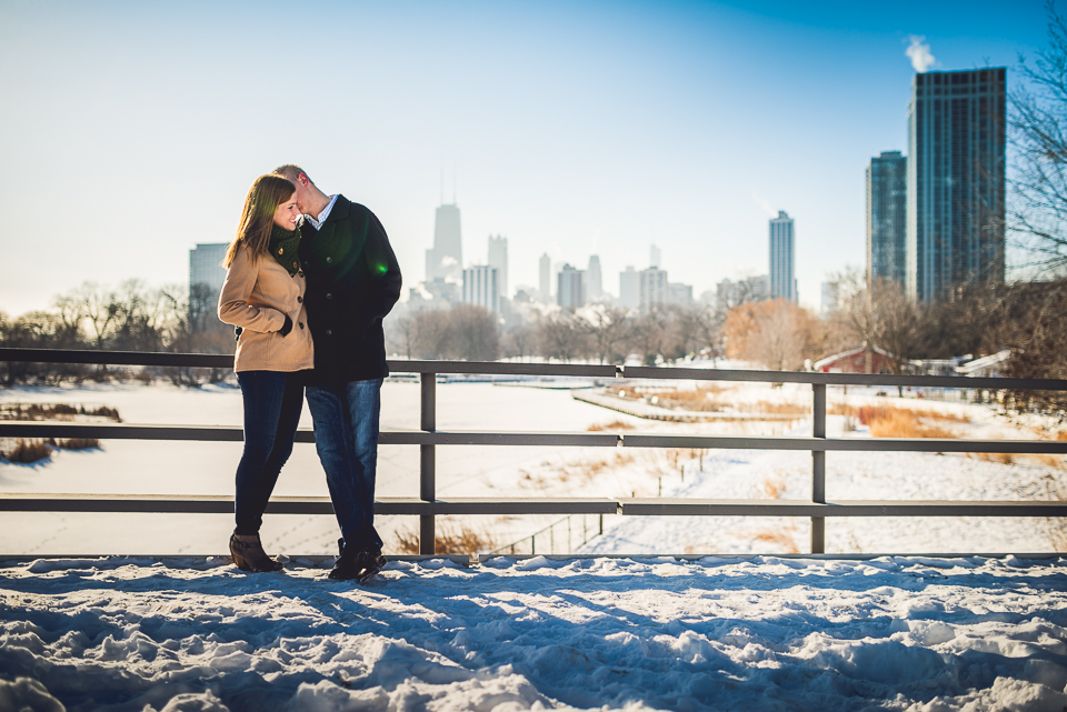 10 couple cudding on lincoln park bridge chicago engagement