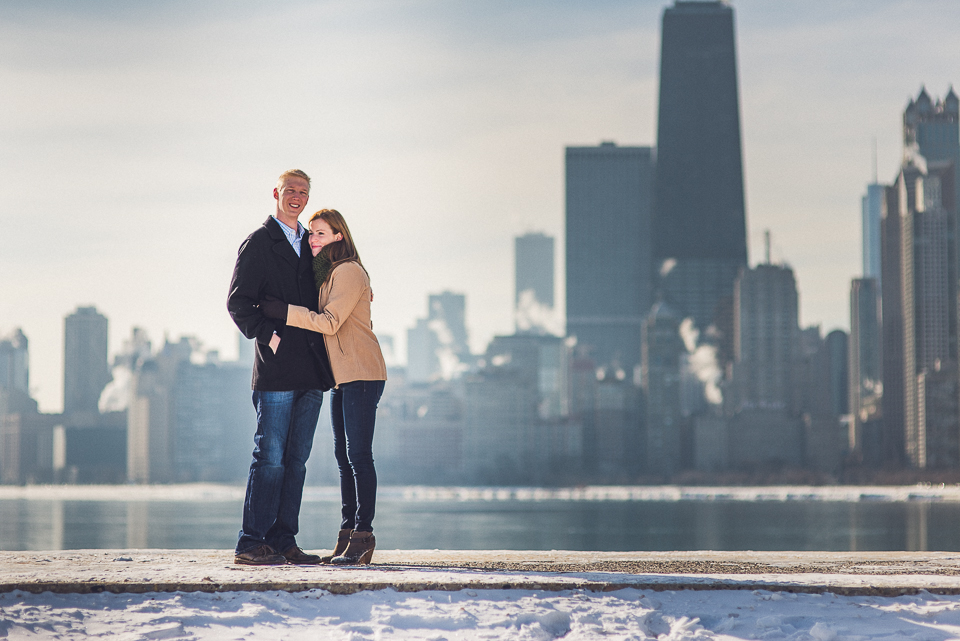 18 north avenue beach with skyline during engagement session