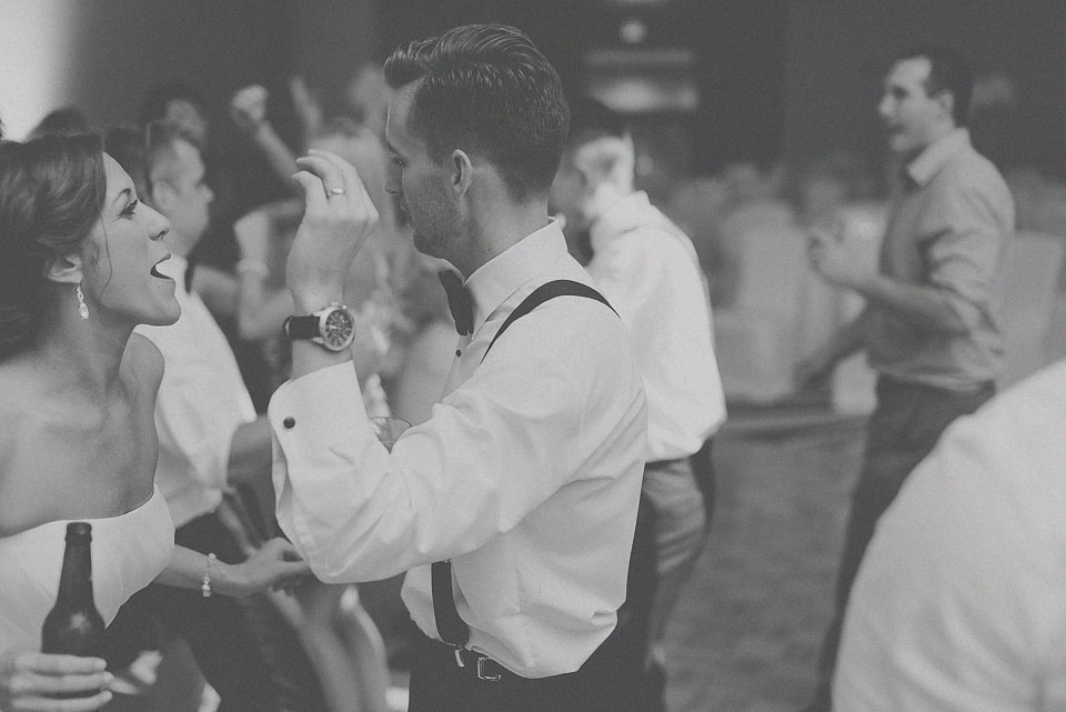 53 black and white of bride and groom dancing