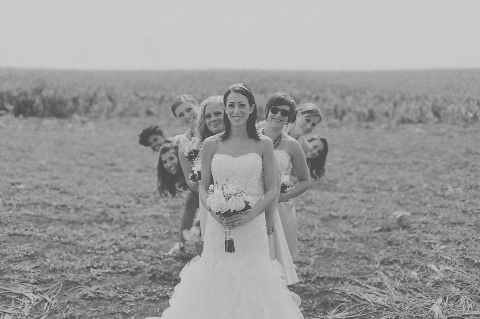 bride with bridesmaids black and white