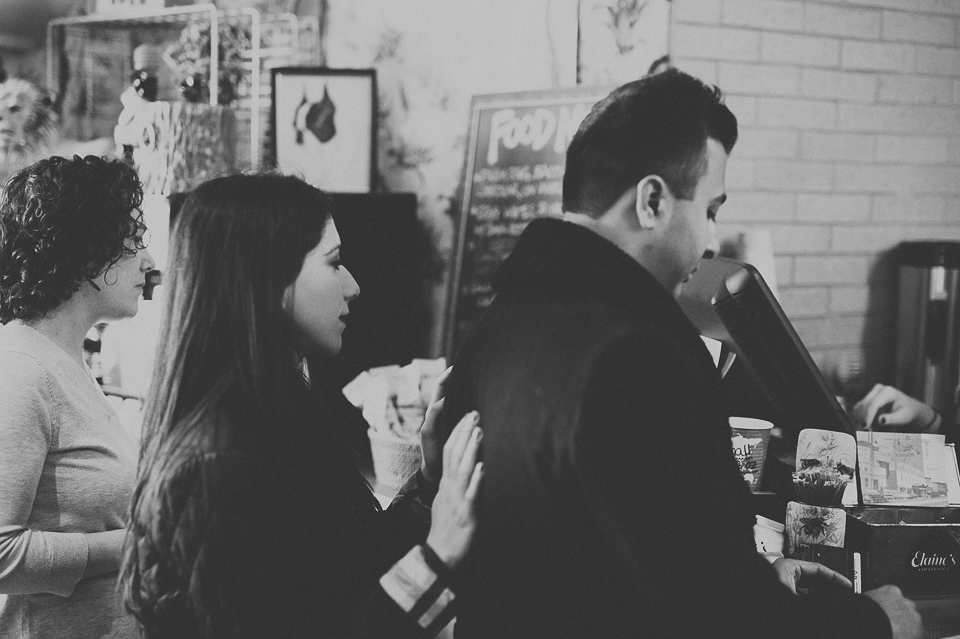 08 black and white coffee shop engagement