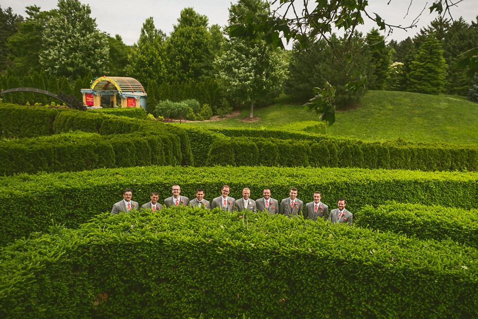 12 groomsmen in a maze